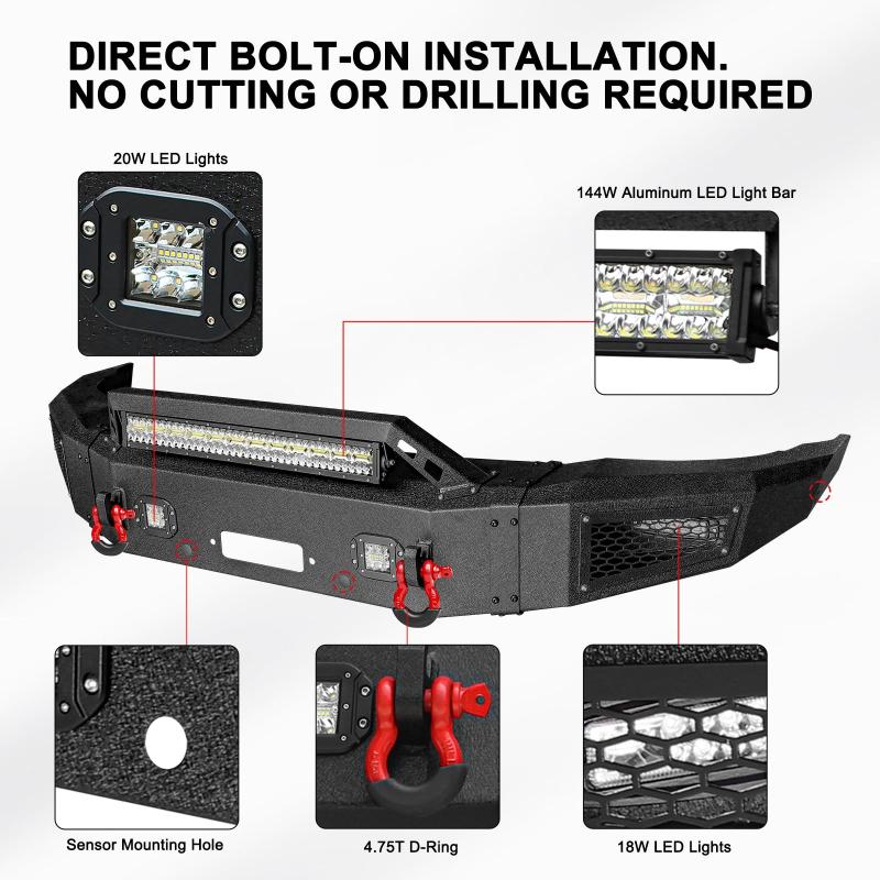 Front and Rear Bumper for 2015-2019 Chevy Silverado 2500丨3500 with Winch Plate and LED Lights-6