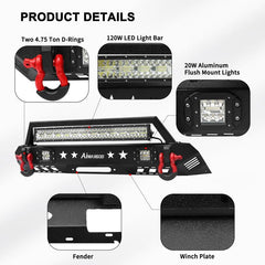 Front and Rear Bumper for 2016-2022 Toyota Tacoma with D-Rings & Winch Plate & LED Lights-6