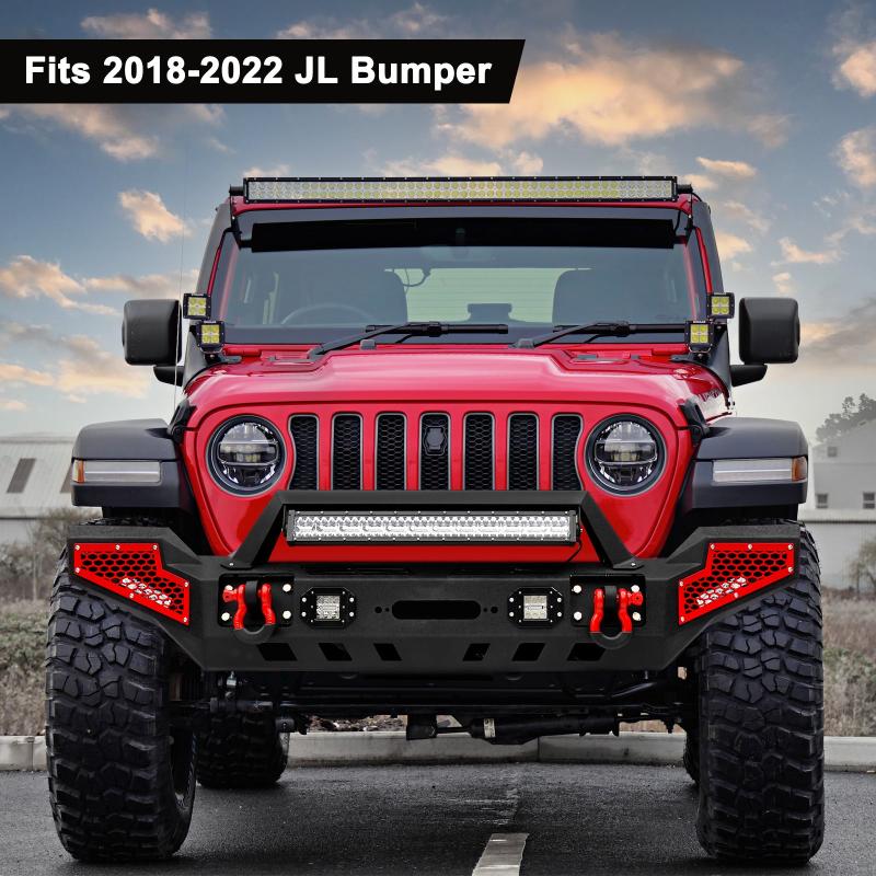 Front and Rear Bumper for 2018-2022 Jeep Wrangler JL with Winch Plate & LED Lights & D-Rings-12