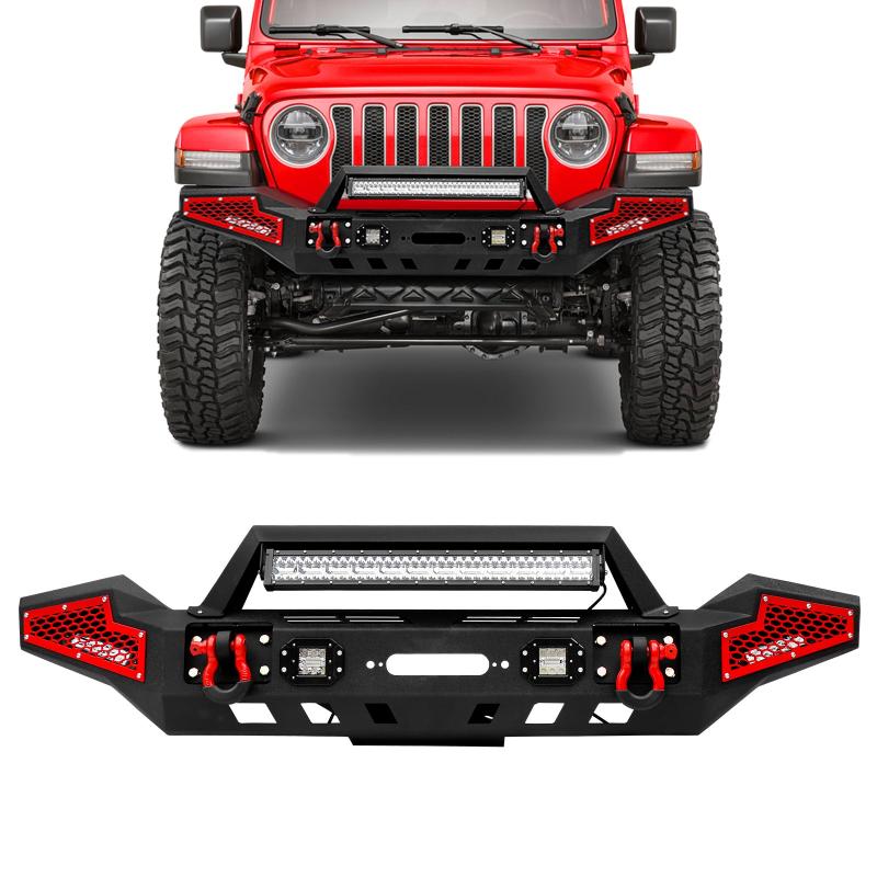 Front and Rear Bumper for 2018-2022 Jeep Wrangler JL with Winch Plate & LED Lights & D-Rings-2