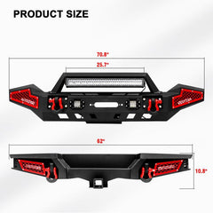 Front and Rear Bumper for 2018-2022 Jeep Wrangler JL with Winch Plate & LED Lights & D-Rings-4