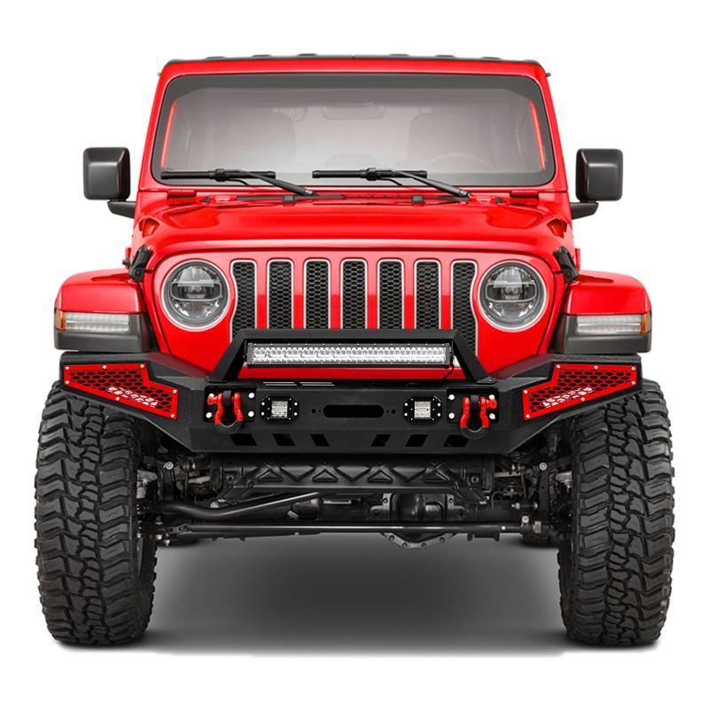 Front and Rear Bumper for 2018-2022 Jeep Wrangler JL with Winch Plate & LED Lights & D-Rings-10