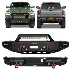 Front and Rear Bumper for 2019-2022 RAM 1500 Pickup with Winch Plate & LED Lights & Sensor Holes-1