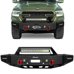 Front and Rear Bumper for 2019-2022 RAM 1500 Pickup with Winch Plate & LED Lights & Sensor Holes-2