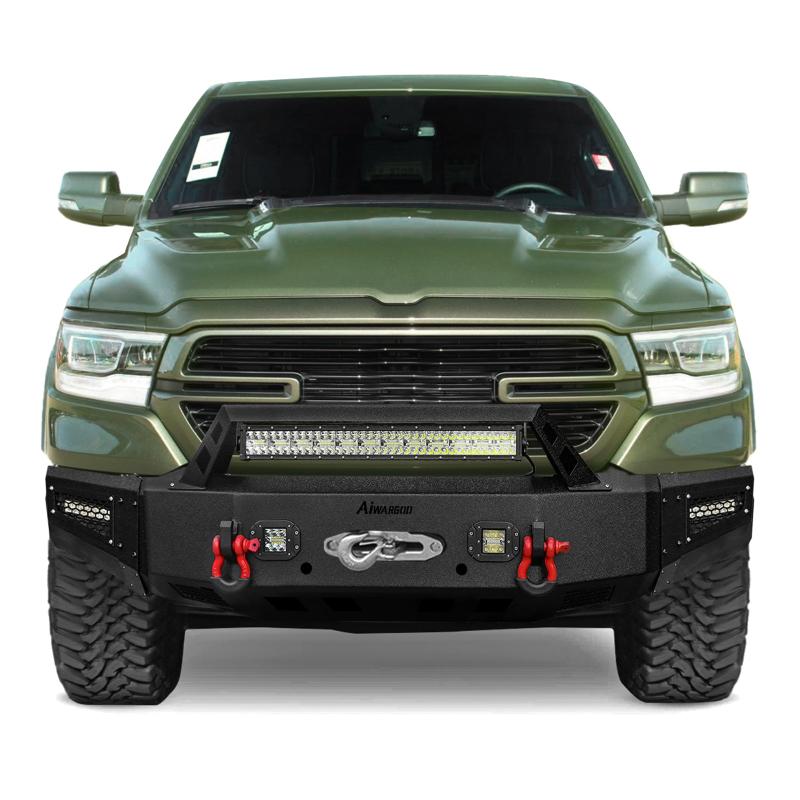 Front and Rear Bumper for 2019-2022 RAM 1500 Pickup with Winch Plate & LED Lights & Sensor Holes-8