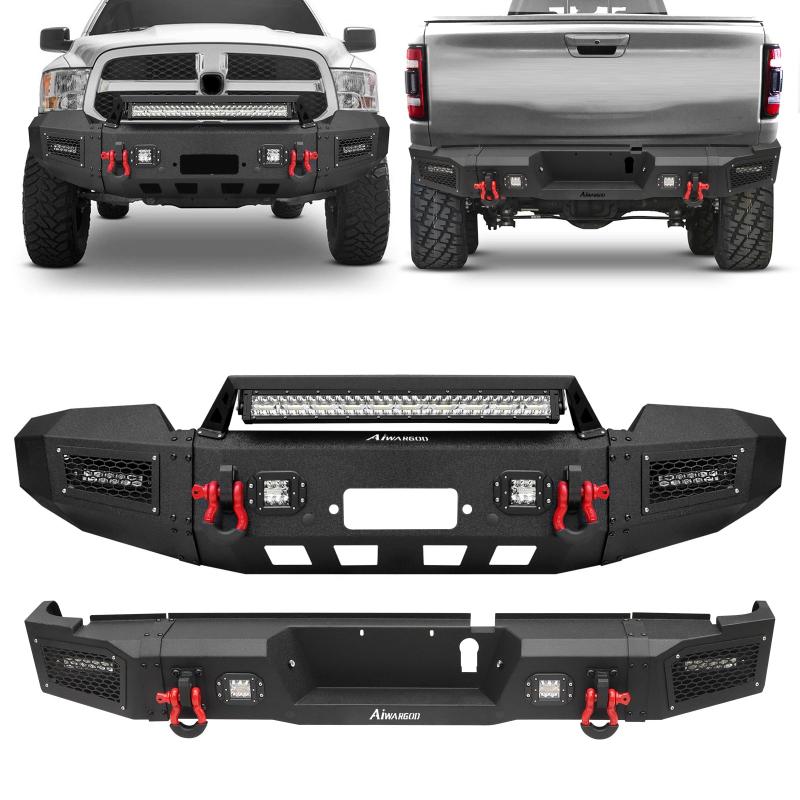 Front and Rear Bumper for 2019-2023 RAM 2500丨3500 with Winch Plate & LED lights & D-Rings & Sensor Holes-1