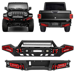 Front and Rear Bumper for 2020-2022 Jeep Gladiator JT with Winch Plate & LED Lights & D-Rings-1