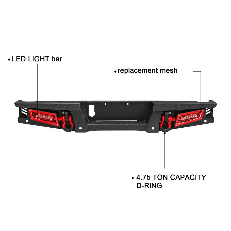 Front and Rear Bumper for 2020-2022 Jeep Gladiator JT with Winch Plate & LED Lights & D-Rings-4