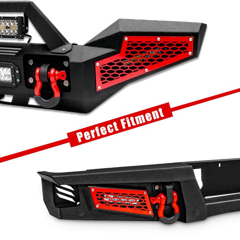 Front and Rear Bumper for 2020-2022 Jeep Gladiator JT with Winch Plate & LED Lights & D-Rings-6