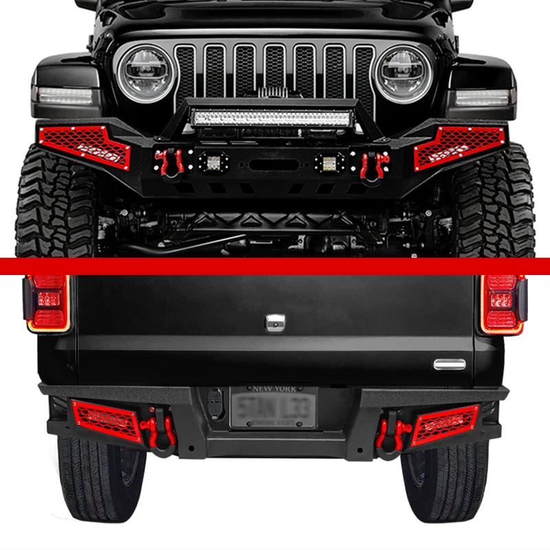 Front and Rear Bumper for 2020-2022 Jeep Gladiator JT with Winch Plate & LED Lights & D-Rings-7