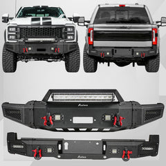 Front and Rear Bumper for 2023-2026 Ford F250/F350 with Winch Plate & LED Lights & D-Rings & Sensor Holes