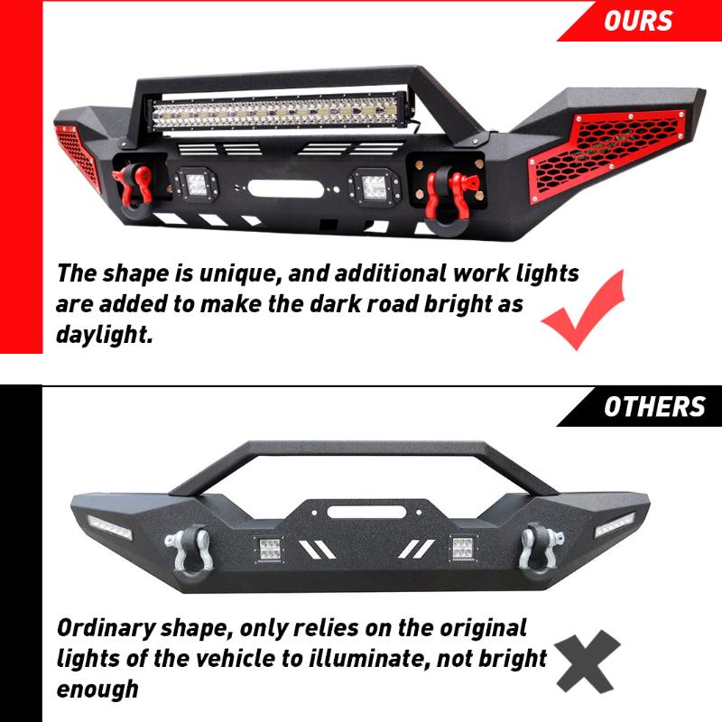 Full Width Steel Front Bumper suitable for 2007-2024 Wrangler JK/JL&Gladiator JT with Winch Plate&LED Lights&D-Rings-5