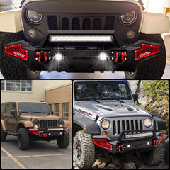 Full Width Steel Front Bumper suitable for 2007-2024 Wrangler JK/JL&Gladiator JT with Winch Plate&LED Lights&D-Rings-7