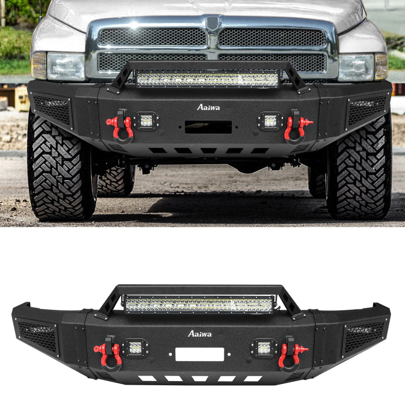 Heavy-duty Steel Front Bumper for 1994-2002 RAM 2500丨3500 with Winch Plate & LED lights & D-Rings & Sensor Holes-1