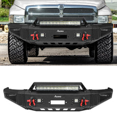Heavy-duty Steel Front Bumper for 1994-2002 RAM 2500丨3500 with Winch Plate & LED lights & D-Rings & Sensor Holes-1