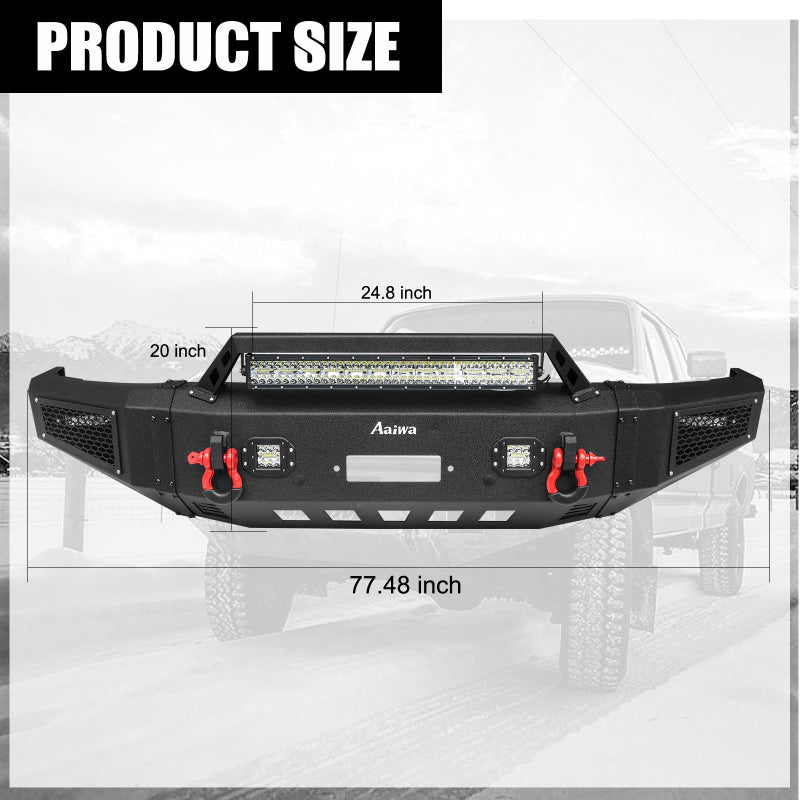 Heavy-duty Steel Front Bumper for 1994-2002 RAM 2500丨3500 with Winch Plate & LED lights & D-Rings & Sensor Holes-2