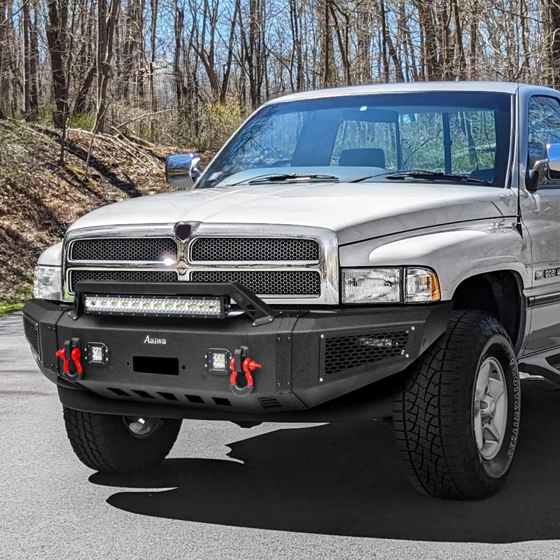 Heavy-duty Steel Front Bumper for 1994-2002 RAM 2500丨3500 with Winch Plate & LED lights & D-Rings & Sensor Holes-6