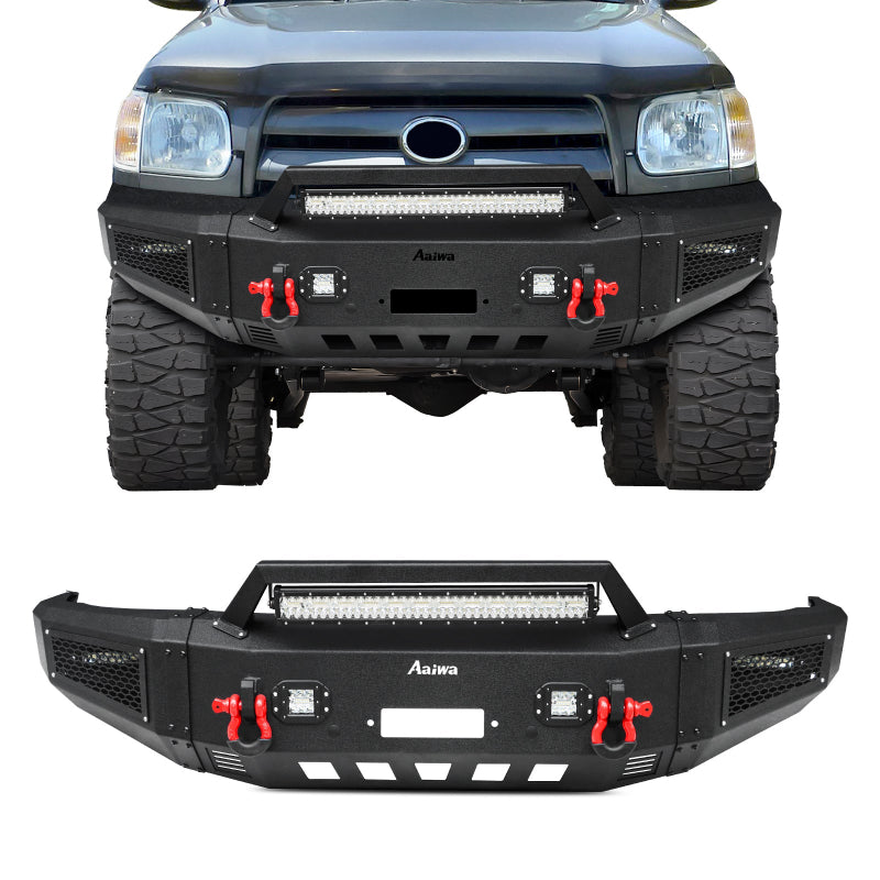 Heavy-duty Steel Front Bumper for 2000-2006 Toyota Tundra with D-Ring & Winch Plate & LED Lights-1