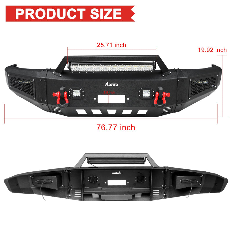 Heavy-duty Steel Front Bumper for 2000-2006 Toyota Tundra with D-Ring & Winch Plate & LED Lights-2