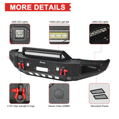 Heavy-duty Steel Front Bumper for 2000-2006 Toyota Tundra with D-Ring & Winch Plate & LED Lights-3