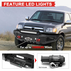 Heavy-duty Steel Front Bumper for 2000-2006 Toyota Tundra with D-Ring & Winch Plate & LED Lights-5
