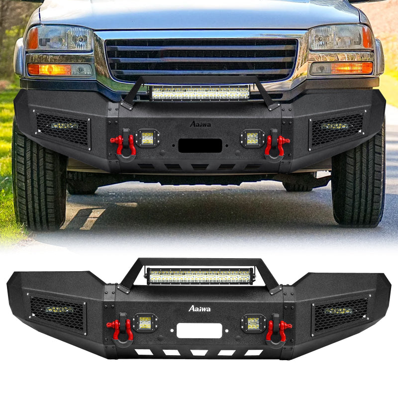 Heavy-duty Steel Front Bumper for 2003-2006 GMC Sierra 15002500HD3500HD with LED Lights & D-Rings & Sensor Holes-1