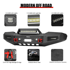 Heavy-duty Steel Front Bumper for 2003-2006 GMC Sierra 15002500HD3500HD with LED Lights & D-Rings & Sensor Holes-3