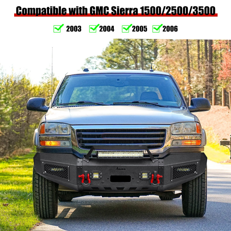 Heavy-duty Steel Front Bumper for 2003-2006 GMC Sierra 15002500HD3500HD with LED Lights & D-Rings & Sensor Holes-7