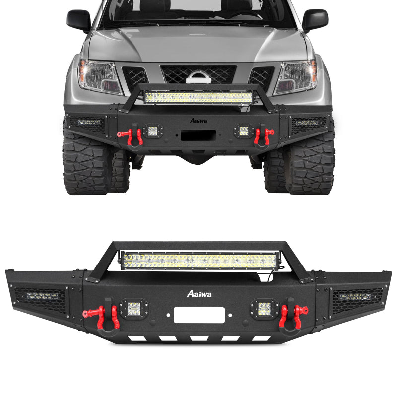 Heavy-duty Steel Front Bumper for 2005-2022 Nissan Frontier with LED lights & D-Rings & Sensor Holes-1
