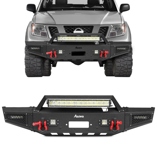 Heavy-duty Steel Front Bumper for 2005-2022 Nissan Frontier with LED lights & D-Rings & Sensor Holes-1