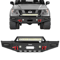 Heavy-duty Steel Front Bumper for 2005-2022 Nissan Frontier with LED lights & D-Rings & Sensor Holes-1