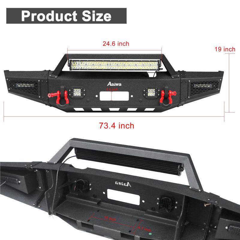 Heavy-duty Steel Front Bumper for 2005-2022 Nissan Frontier with LED lights & D-Rings & Sensor Holes-2