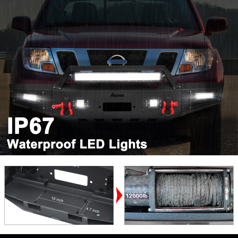 Heavy-duty Steel Front Bumper for 2005-2022 Nissan Frontier with LED lights & D-Rings & Sensor Holes-5