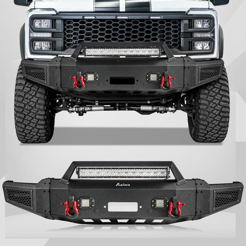 Heavy-duty Steel Front Bumper for 2023-2026 Ford F250F350F450 with Winch Plate & LED Lights & D-Rings & Sensor Holes-1