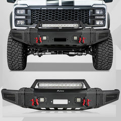 Heavy-duty Steel Front Bumper for 2023-2026 Ford F250F350F450 with Winch Plate & LED Lights & D-Rings & Sensor Holes-1