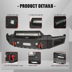 Heavy-duty Steel Front Bumper for 2023-2026 Ford F250F350F450 with Winch Plate & LED Lights & D-Rings & Sensor Holes-3
