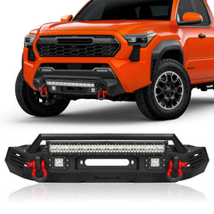 Heavy-duty Steel Front Bumper for 2024-2025 Toyota Tacoma with D-Rings & Winch Plate & LED Lights-1