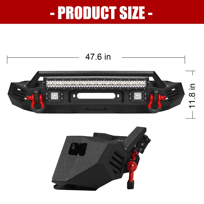 Heavy-duty Steel Front Bumper for 2024-2025 Toyota Tacoma with D-Rings & Winch Plate & LED Lights-2
