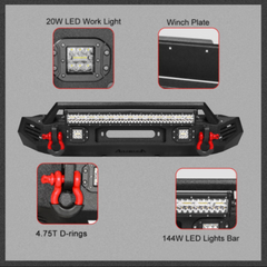 Heavy-duty Steel Front Bumper for 2024 Toyota Tacoma with D-Rings & Winch Plate & LED Lights
