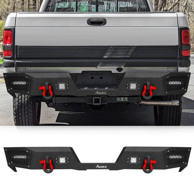 Heavy-duty Steel Rear Bumper for 1994-2001 RAM 1500 and 1994-2002 RAM 2500丨3500 with Winch Plate & LED lights & D-Rings & Sensor Holes (Copy)-1