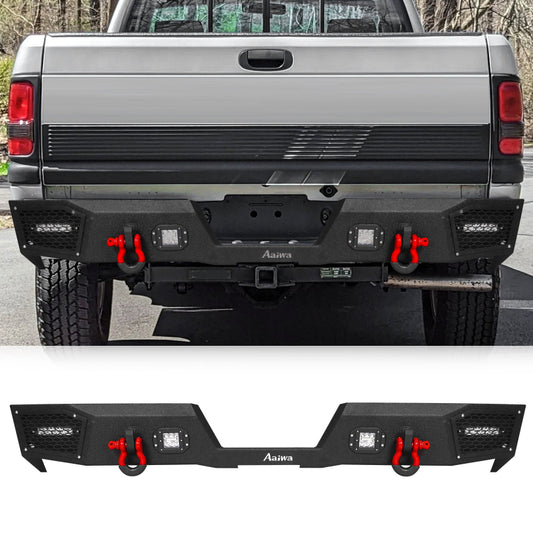 Heavy-duty Steel Rear Bumper for 1994-2001 RAM 1500 and 1994-2002 RAM 2500丨3500 with Winch Plate & LED lights & D-Rings & Sensor Holes (Copy)-1