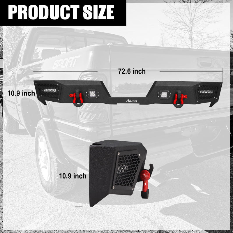 Heavy-duty Steel Rear Bumper for 1994-2001 RAM 1500 and 1994-2002 RAM 2500丨3500 with Winch Plate & LED lights & D-Rings & Sensor Holes (Copy)-2