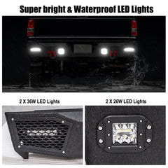 Heavy-duty Steel Rear Bumper for 1994-2001 RAM 1500 and 1994-2002 RAM 2500丨3500 with Winch Plate & LED lights & D-Rings & Sensor Holes -4
