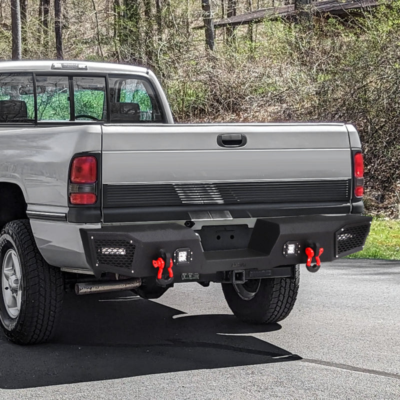 Heavy-duty Steel Rear Bumper for 1994-2001 RAM 1500 and 1994-2002 RAM 2500丨3500 with Winch Plate & LED lights & D-Rings & Sensor Holes -6