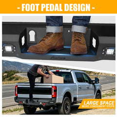 Heavy-duty Steel Rear Bumper for 2023-2026 F250F350F450 Super Duty With LED Lights & D-Rings & Sensor Holes-5