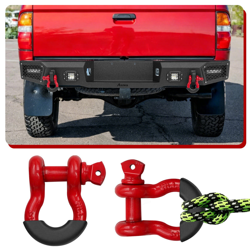 Heavy-duty Steel Rear Bumper for Toyota Tacoma 1995-2004 with LED Lights & D-Ring & Sensor Holes-3