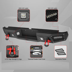 Heavy-duty Steel Rear Bumper for Toyota Tacoma 1995-2004 with LED Lights & D-Ring & Sensor Holes-5