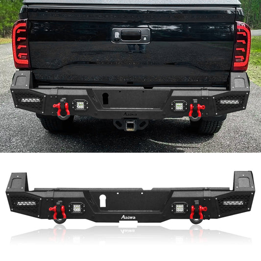 Heavy-duty Steel Rear Bumper for Toyota Tacoma 2024-2025 with LED Lights & D-Ring & Sensor Holes-1