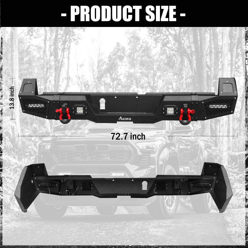 Heavy-duty Steel Rear Bumper for Toyota Tacoma 2024-2025 with LED Lights & D-Ring & Sensor Holes-2