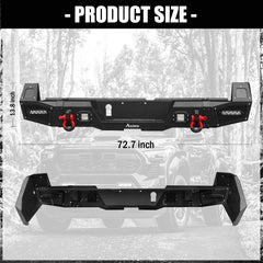 Heavy-duty Steel Rear Bumper for Toyota Tacoma 2024-2025 with LED Lights & D-Ring & Sensor Holes-2